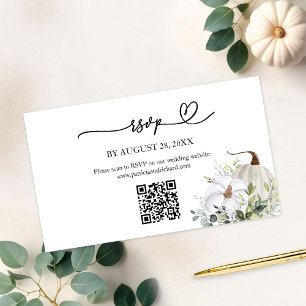 Pumpkin Eucalyptus Fall in Love Wedding QR Code Enclosure Card