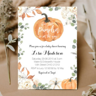 Pumpkin eucalyptus gender neutral baby shower Fall Invitation
