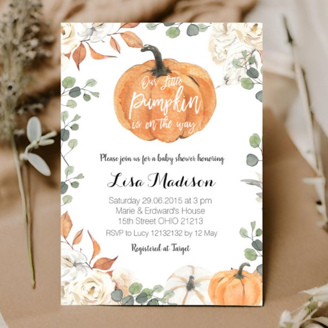 Pumpkin eucalyptus gender neutral baby shower Fall Invitation (Creator Uploaded)