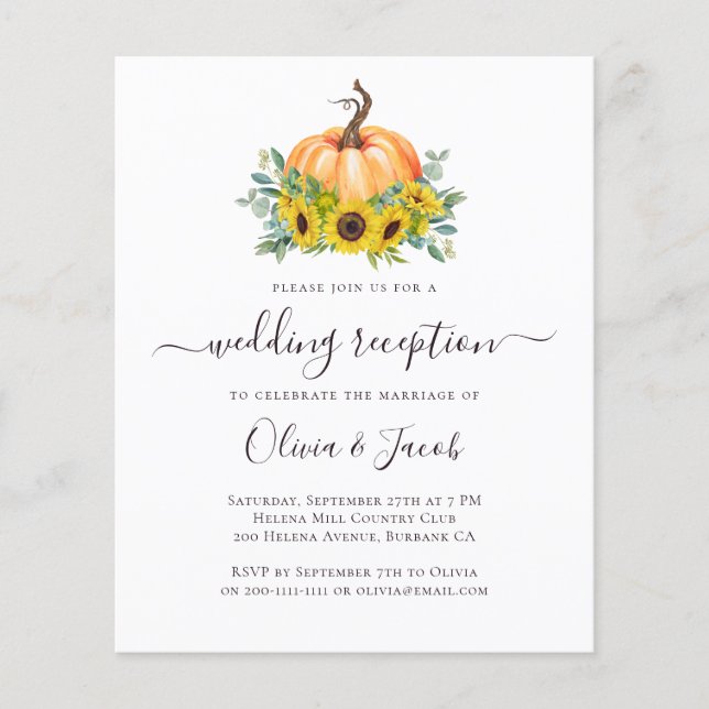Pumpkin Eucalyptus Wedding Reception Invitation (Front)