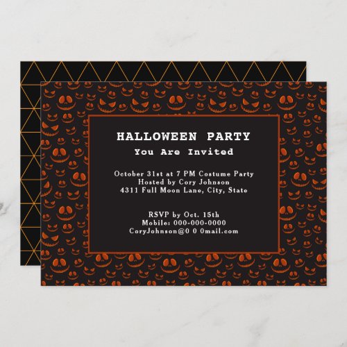 Pumpkin Eyes and Grins in Black Halloween Party Invitation