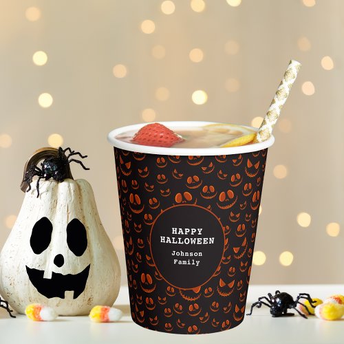 Pumpkin Eyes and Grins in Black Halloween Party Paper Cups