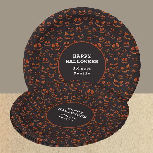 Pumpkin Eyes and Grins in Black Halloween Party Paper Plates