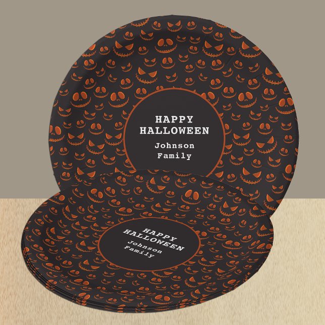 Pumpkin Eyes and Grins in Black Halloween Party Paper Plates (Pumpkin Eyes and Grins in Black Halloween Party Paper Plates)