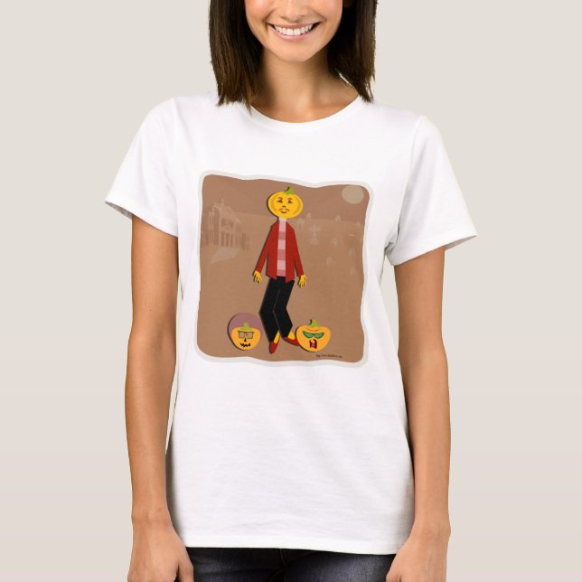 Pumpkin Face Cartoon Halloween Character Art T-Shirt (Front)