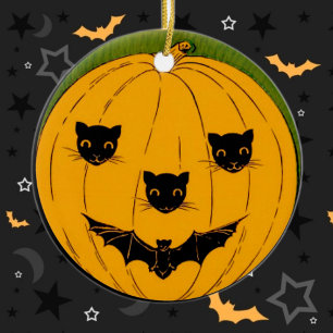 Pumpkin face ceramic ornament