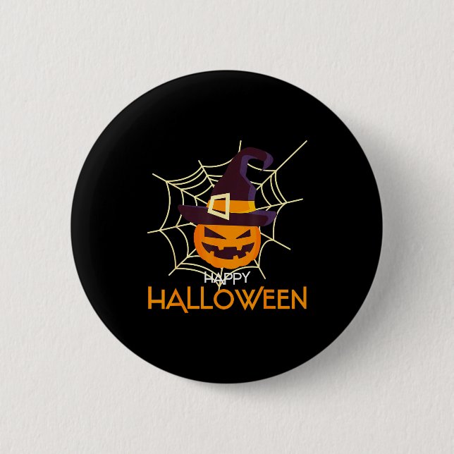 Pumpkin face jack o lantern spider web halloween  button (Front)