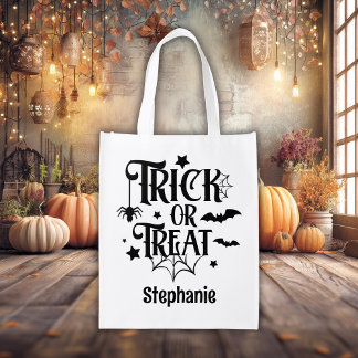 Pumpkin Face Jack O Lantern With Name Grocery Bag