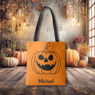 Pumpkin Face Jack O Lantern With Name Tote Bag