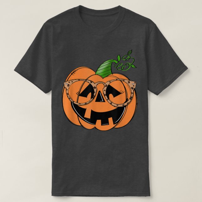 Pumpkin Face Leopard Glasses Spooky Season Funny H T-Shirt (Design Front)