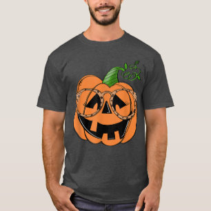 Pumpkin Face Leopard Glasses Spooky Season Funny H T-Shirt