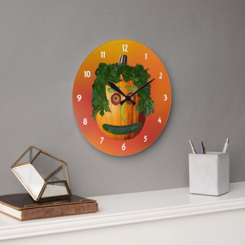 Pumpkin Face Photo Orange Clock