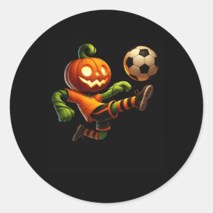 Pumpkin Face Soccer Halloween Costume Men Boys Kid Classic Round Sticker