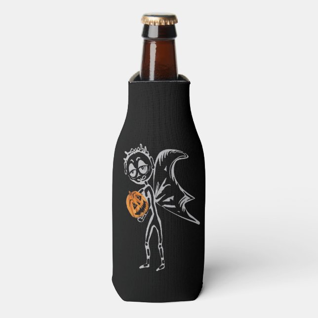 Pumpkin Fairies Have Fun On Halloween Bottle Cooler (Bottle Front)