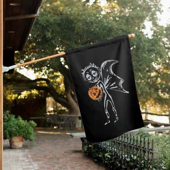 Pumpkin Fairies Have Fun On Halloween House Flag (In SItu)