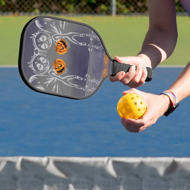Pumpkin Fairies Have Fun On Halloween Pickleball Paddle (Insitu)