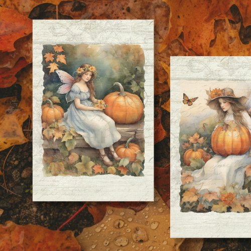 Pumpkin Fairy Fall Autumn Leaves Wood Decoupage Tissue Paper