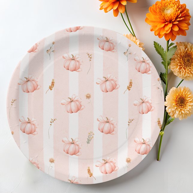 Pumpkin Fall Autumn Floral Baby Shower Paper Plates (Creator Uploaded)