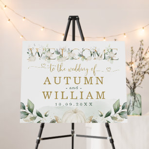 Pumpkin Fall Autumn Greenery Gold Wedding Welcome Foam Board