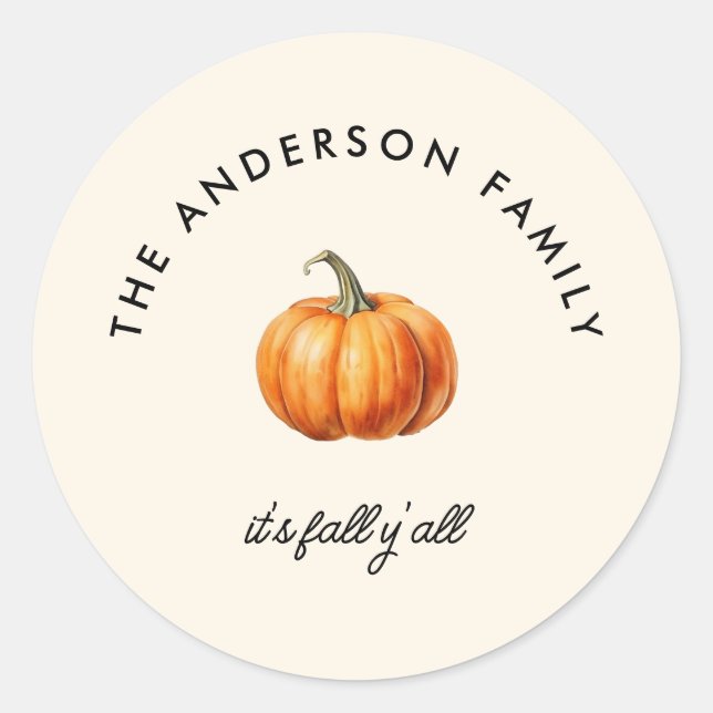 Pumpkin fall autumn its fall y'all decor classic round sticker (Front)
