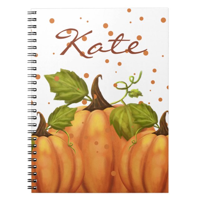 Pumpkin Fall Autumn Orange Custom Name Watercolor Notebook (Front)