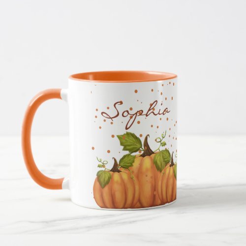 Pumpkin Fall Autumn Orange Custom Name Watercolour Mug