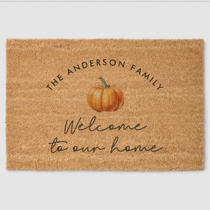 Pumpkin fall autumn welcome to our home decor fiber doormat