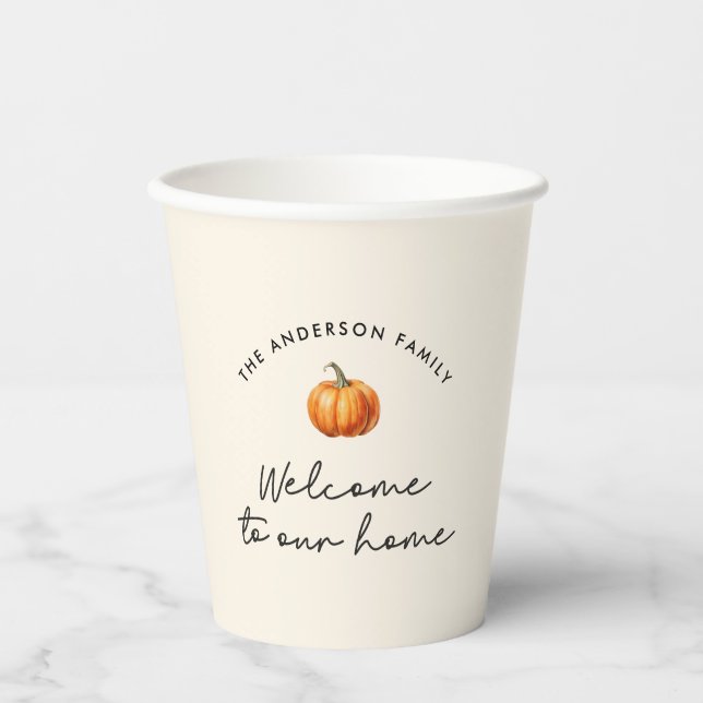 Pumpkin fall autumn welcome to our home decor paper cups (Front)