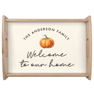 Pumpkin fall autumn welcome to our home decor serving tray