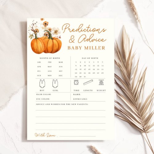 Pumpkin Fall Baby Predictions Advice Game Card