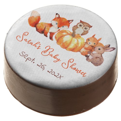 Pumpkin Fall Baby Shower Autumn Watercolor Animals Chocolate Covered Oreo