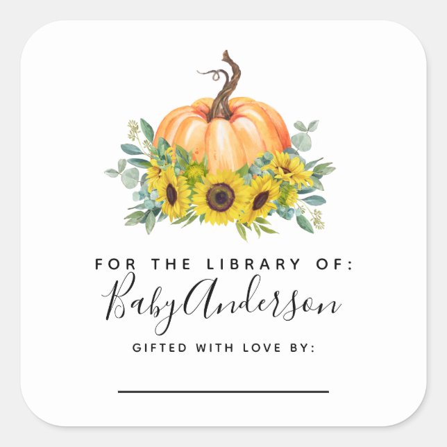  Pumpkin Fall Baby Shower Bookplate  (Front)