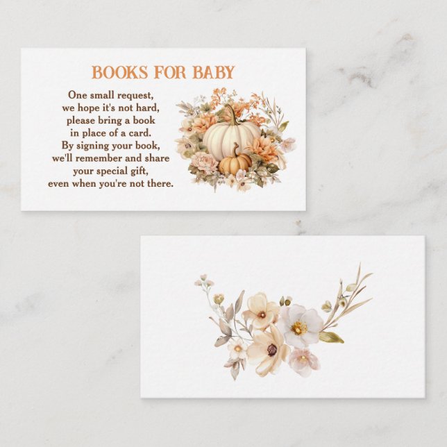 Pumpkin Fall Baby Shower Books For Baby Enclosure Card (Front/Back)
