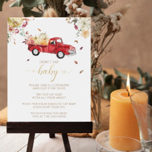 Pumpkin Fall Baby Shower Don't Say Baby Game Sign