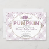Pumpkin fall baby shower gingham confetti purple invitation (Front)