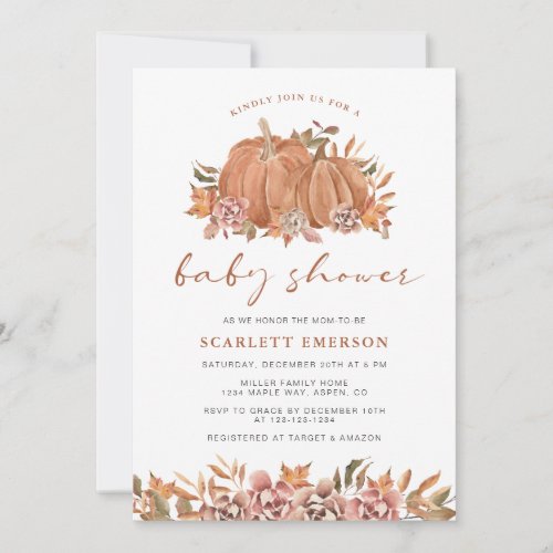 Pumpkin Fall Baby Shower Invitation