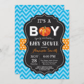 Pumpkin Fall Baby Shower Invitation Blue Chevron (Front/Back)