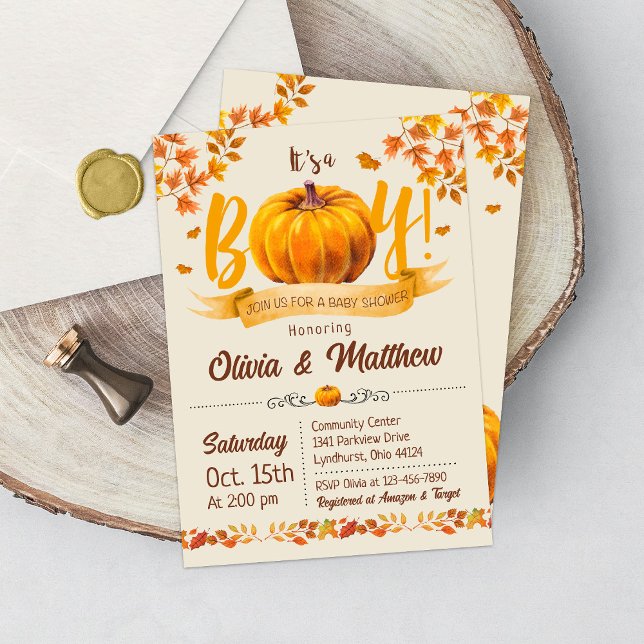 Pumpkin Fall Baby Shower Invitation Boy (Creator Uploaded)