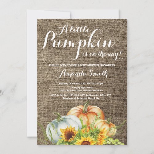 Pumpkin Fall Baby Shower Invitation Burlap