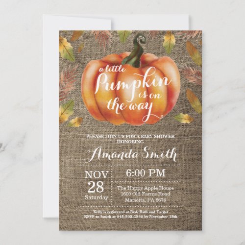 Pumpkin Fall Baby Shower Invitation Burlap