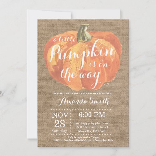 Pumpkin Fall Baby Shower Invitation Burlap