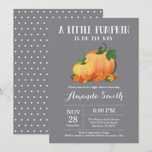 Pumpkin Fall Baby Shower Invitation Card (Front/Back)
