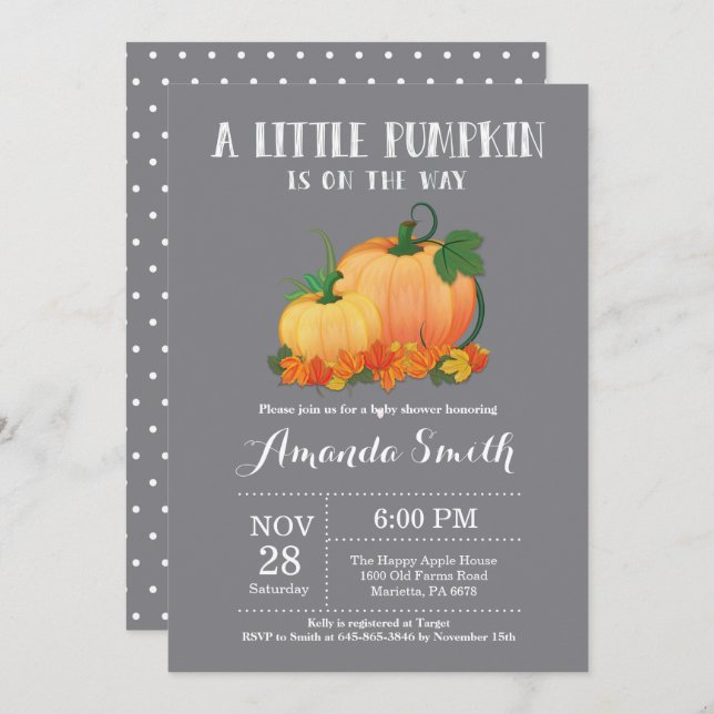Pumpkin Fall Baby Shower Invitation Card (Front/Back)