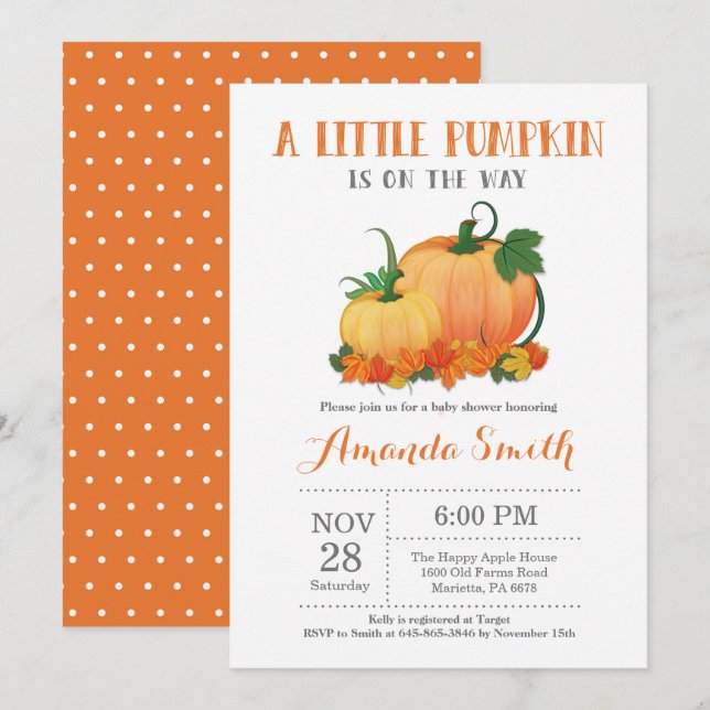 Pumpkin Fall Baby Shower Invitation Card (Front/Back)