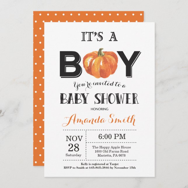Pumpkin Fall Baby Shower Invitation Card (Front/Back)