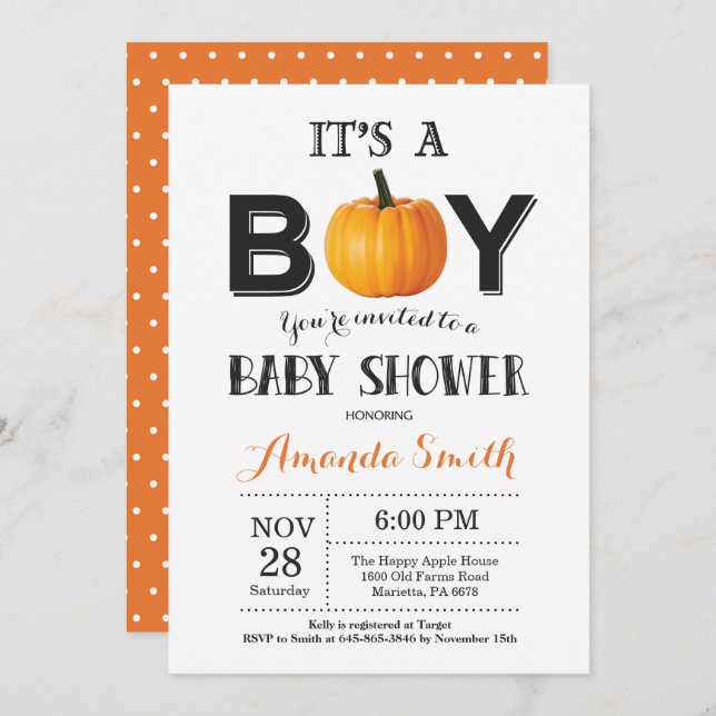 Pumpkin Fall Baby Shower Invitation Card (Front/Back)