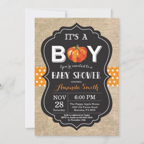 Pumpkin Fall Baby Shower Invitation Card Burlap