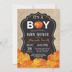 Pumpkin Fall Baby Shower Invitation Card Burlap