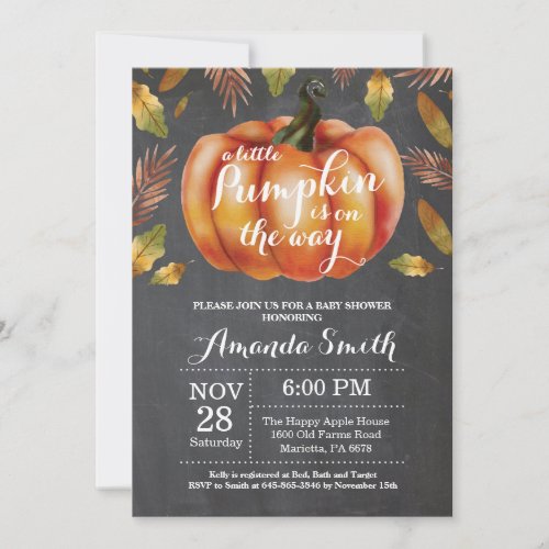 Pumpkin Fall Baby Shower Invitation Chalkboard