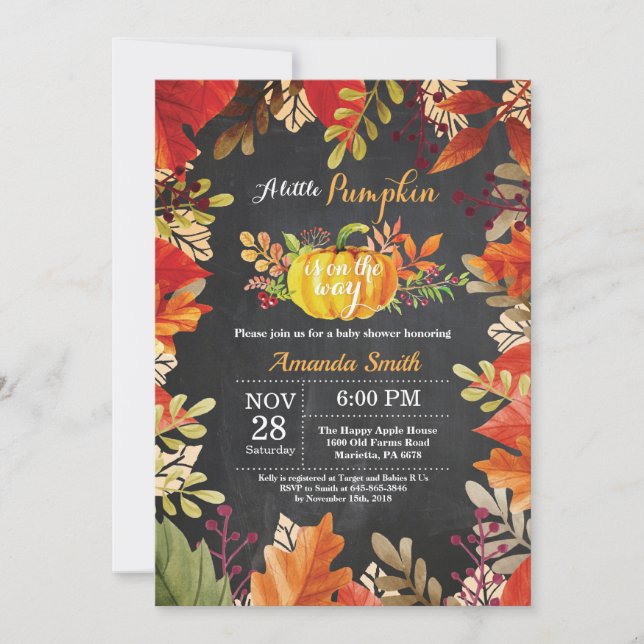 Pumpkin Fall Baby Shower Invitation Chalkboard (Front)